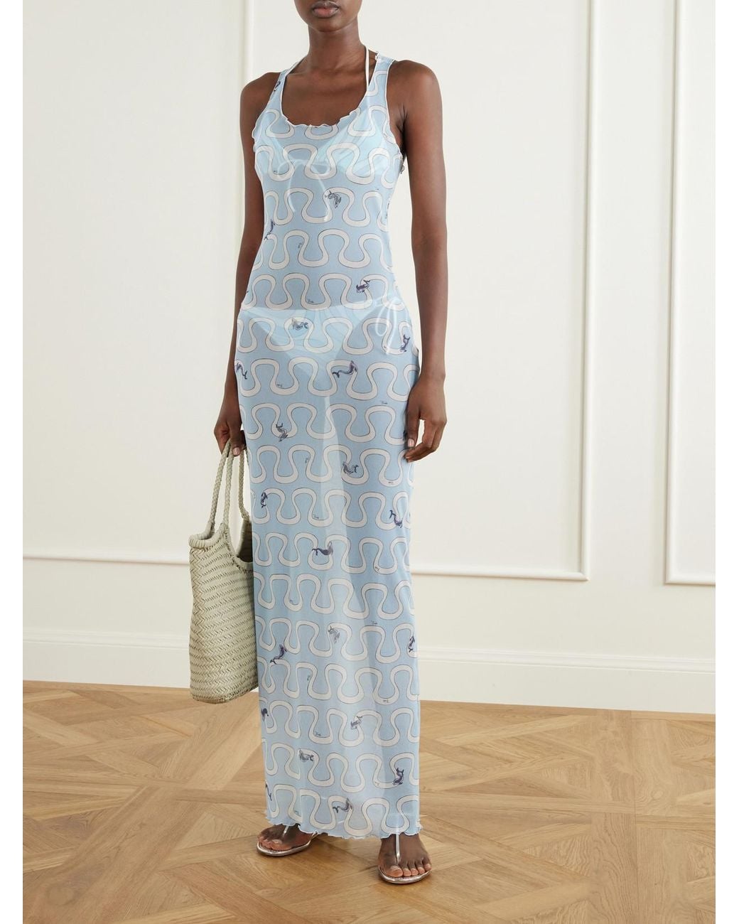 Emilio Pucci White Printed Tulle Maxi Dress