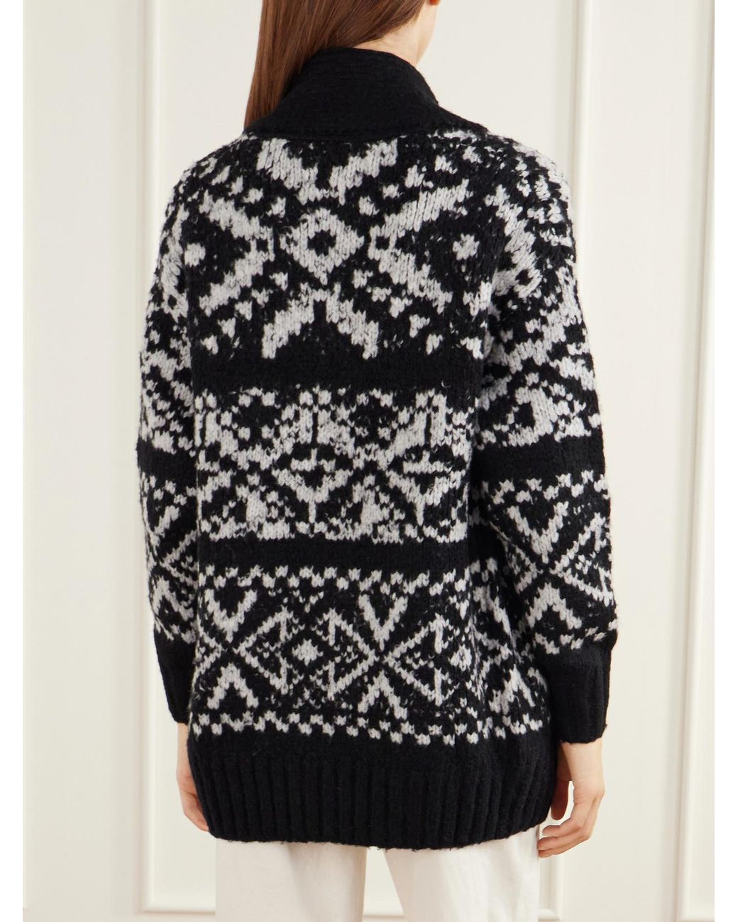 James Perse Black Fair Isle Intarsia-Knit Wool-Blend Cardigan