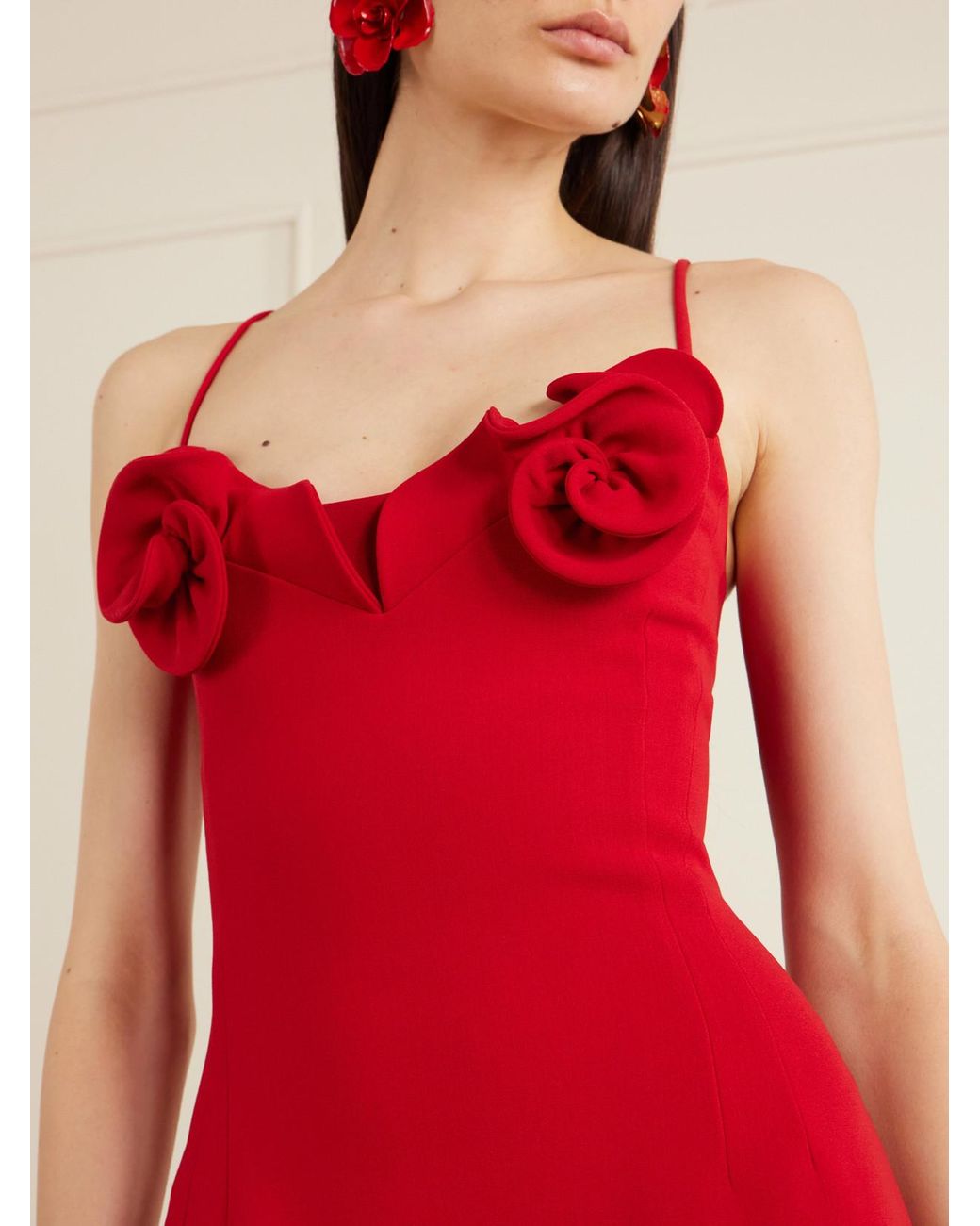 Magda Butrym Red Floral-Appliquéd Wool-Blend Crepe Midi Dress