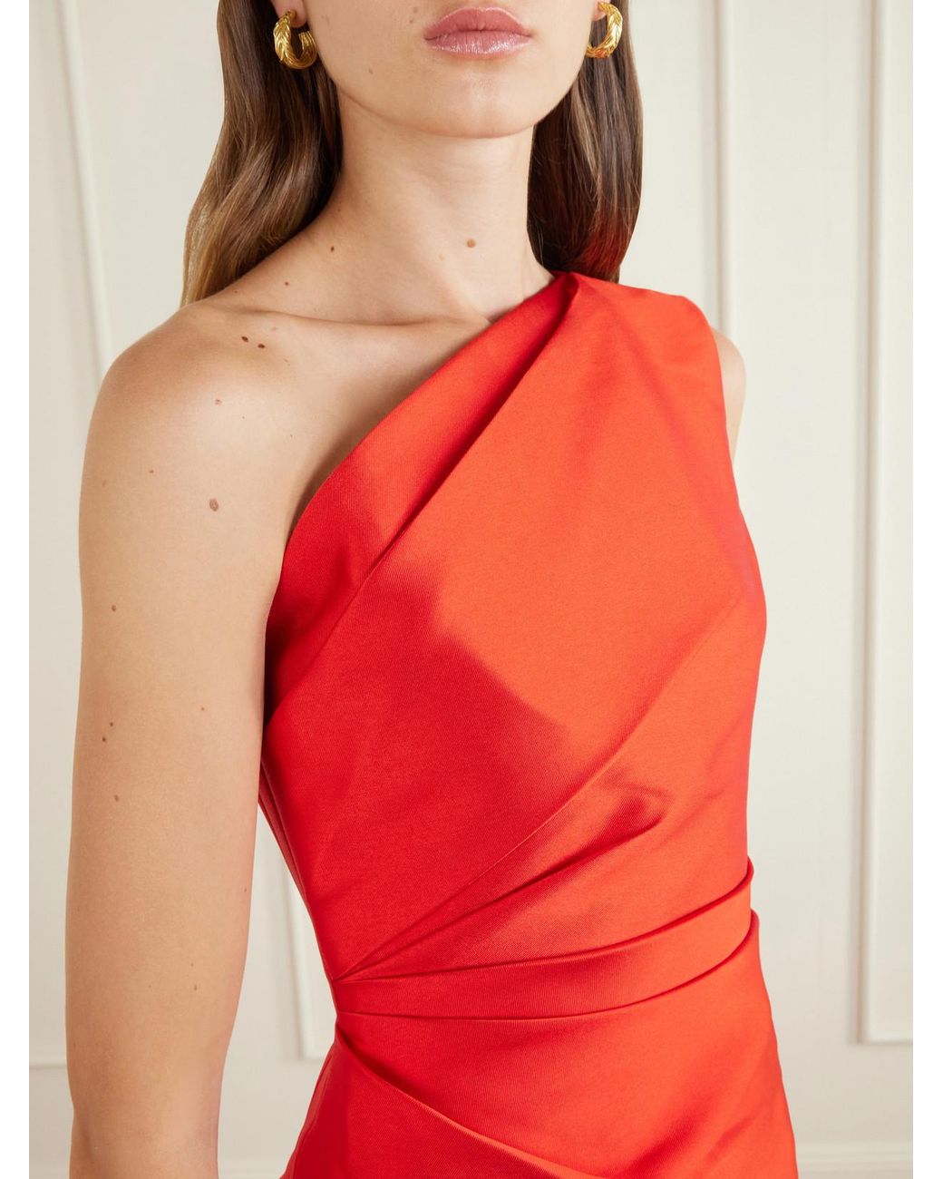Solace London Kira Gathered Satin-Twill Gown
