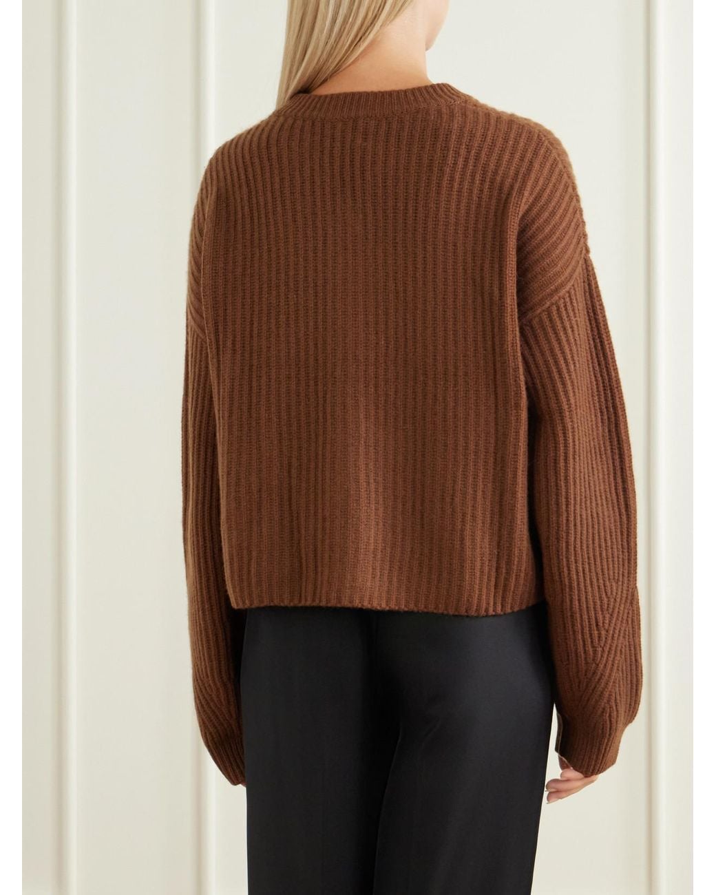 LeKasha Brown Bresil Ribbed Cashmere Cardigan