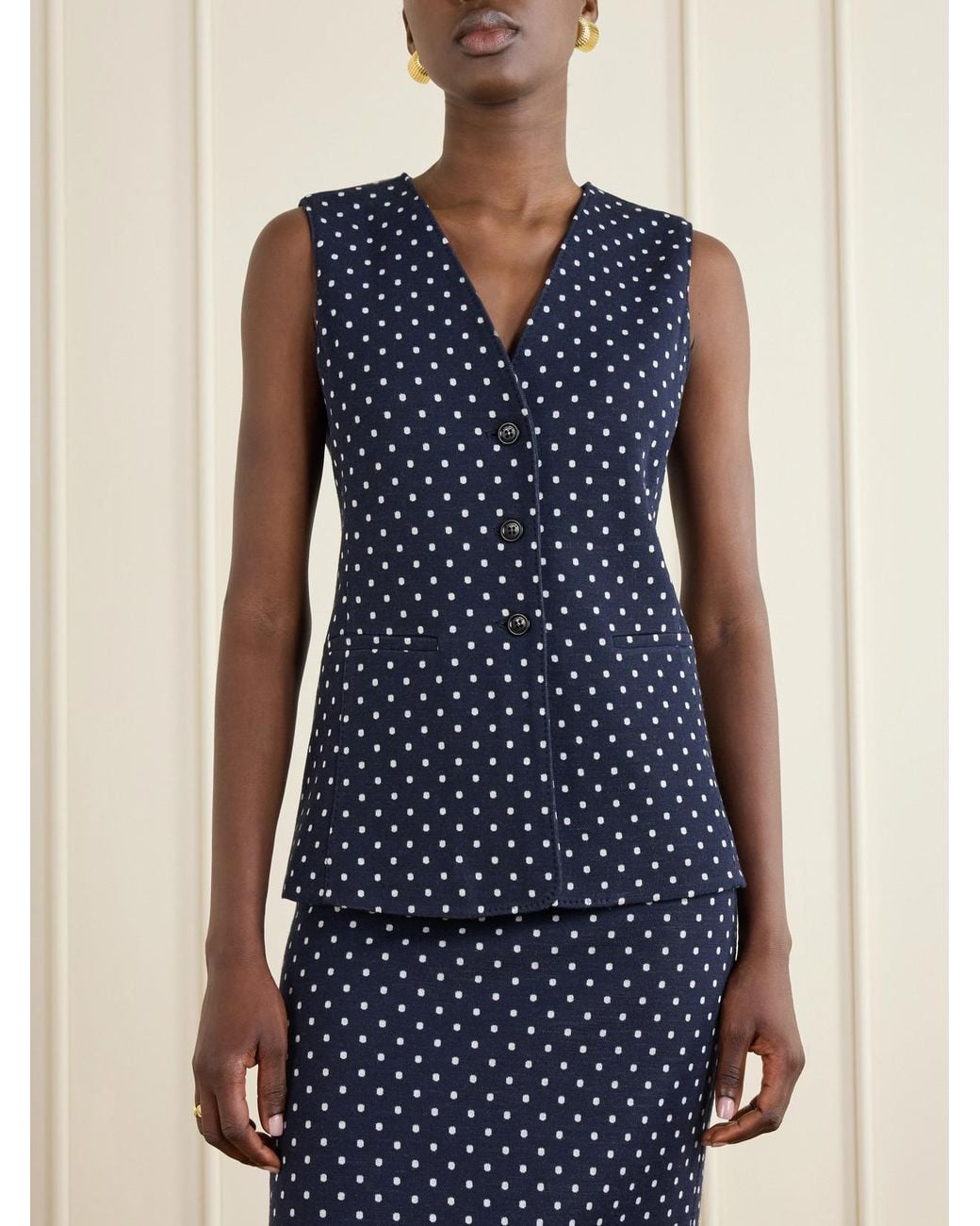 Max Mara Blue Rivolo Polka-Dot Woven Waistcoat