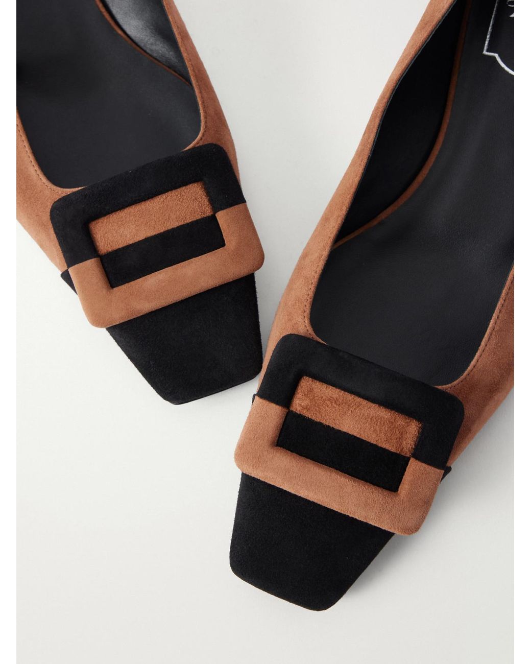 Roger Vivier White Belle Vivier Buckled Two-Tone Suede Ballet Flats