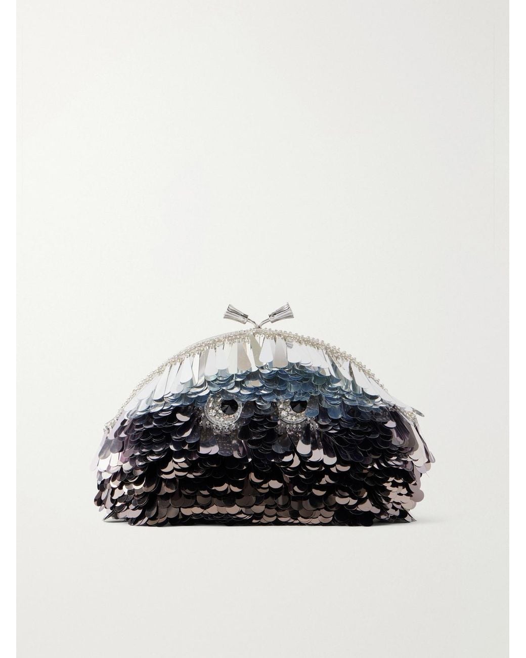 Anya Hindmarch Black Embellished Eyes Sequin-Trimmed Satin Clutch