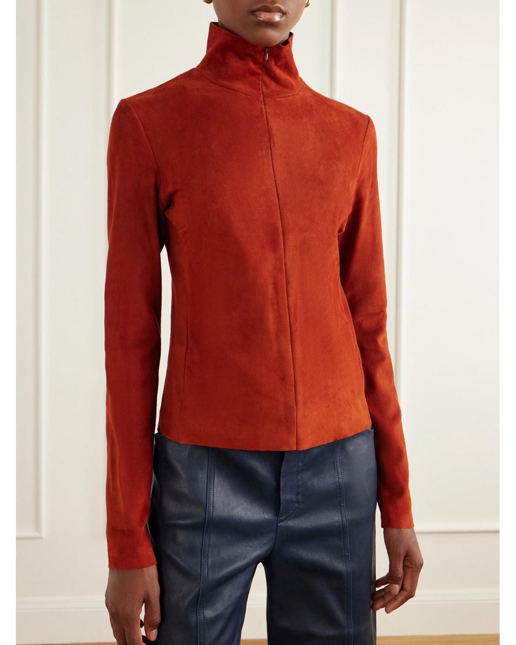 Stouls Orange Selene Suede Turtleneck Shirt