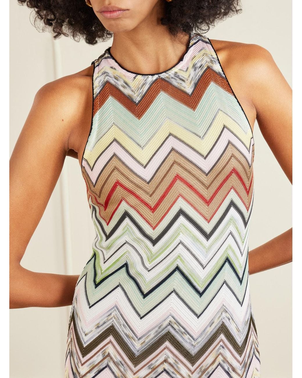 Missoni White Striped Crochet-Knit Midi Dress