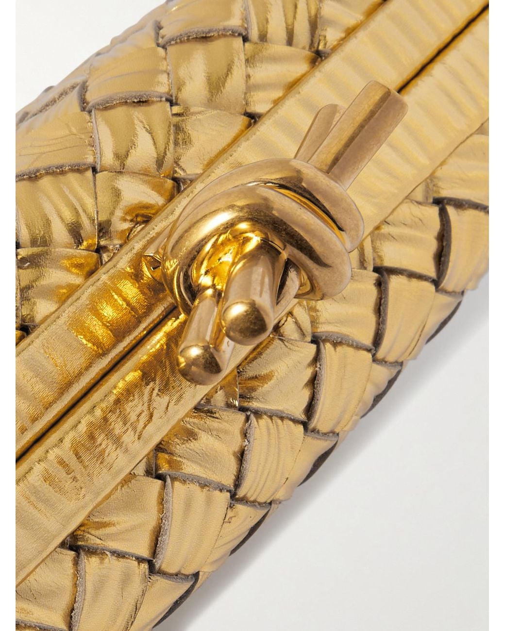Bottega Veneta Knot Padded Intrecciato Metallic Leather Clutch