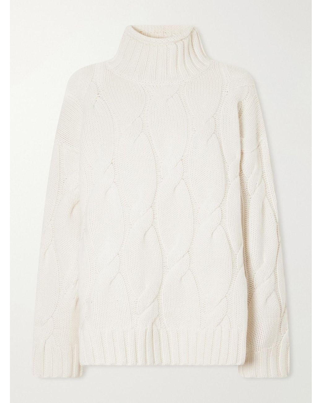 Loulou de Saison White Wara Cable-Knit Cashmere Turtleneck Sweater
