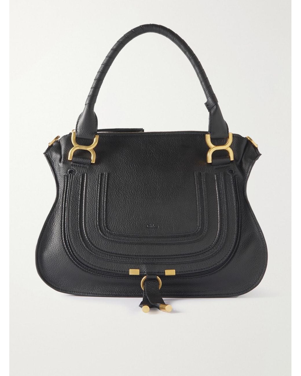 Chloé Black Marcie Medium Textured-Leather Top-Handle Bag