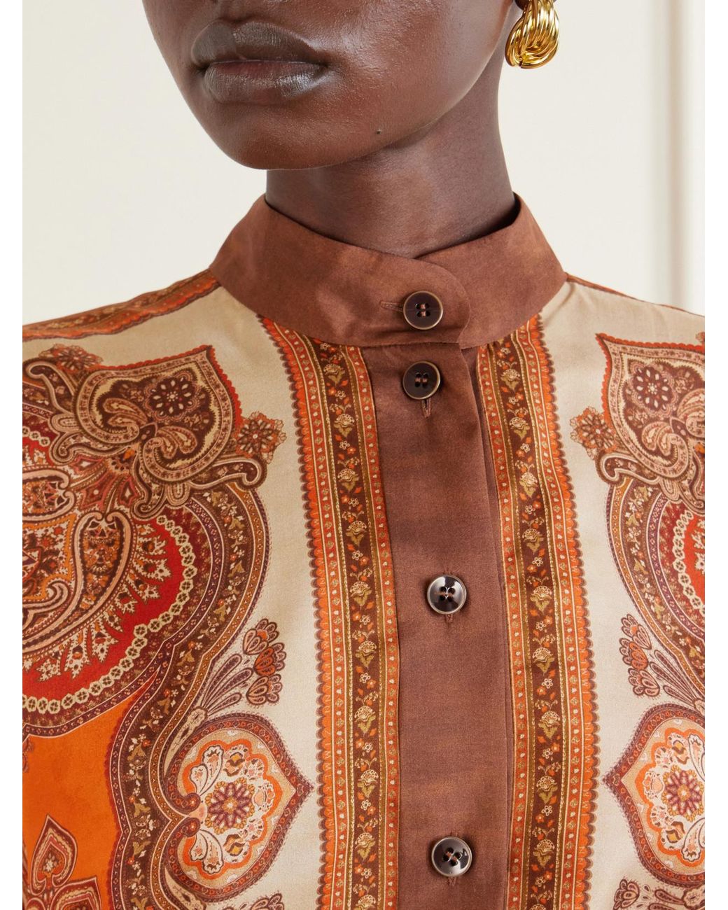 Zimmermann Orange Mahon Dolman Printed Silk-Satin Shirt