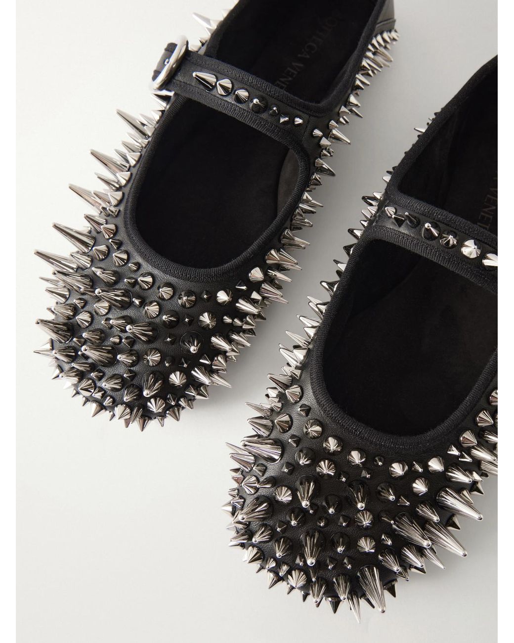 Bottega Veneta White Veneziana Studded Leather Mary Jane Ballet Flats