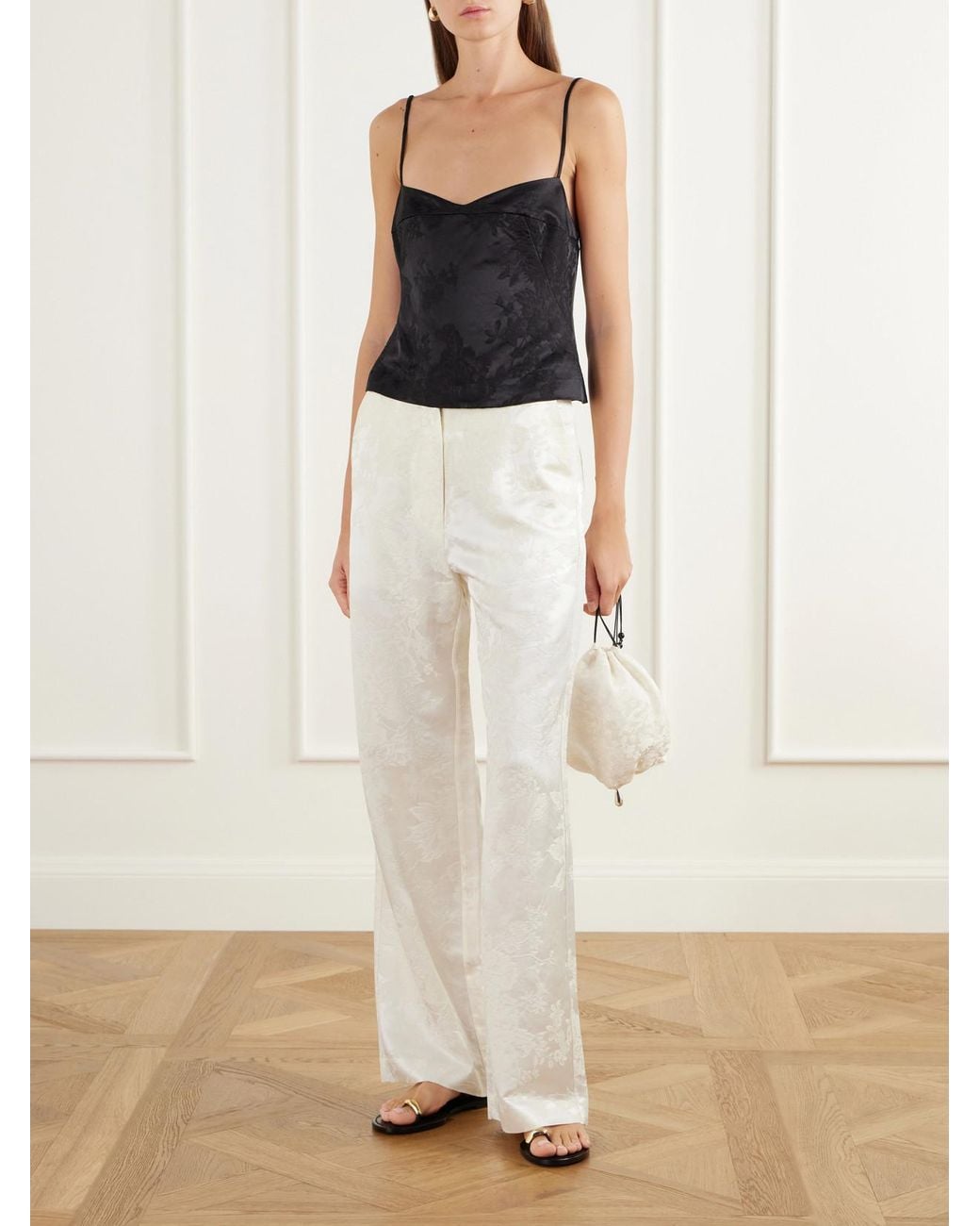 St. Agni Black Wool And Silk-Blend Floral-Jacquard Cloqué Cami