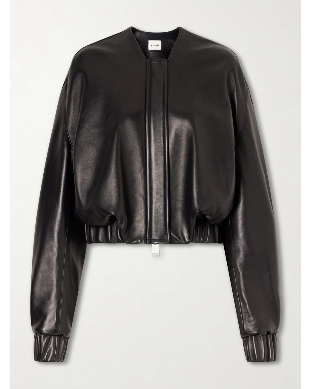 Khaite Black Cordan Cropped Leather Jacket