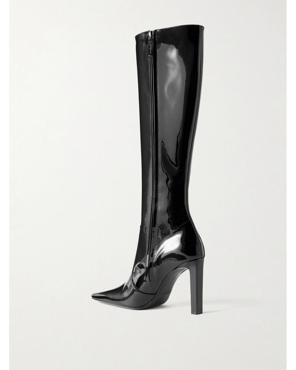 Saint Laurent Black Françoise 95 Paneled Patent-Leather Knee Boots