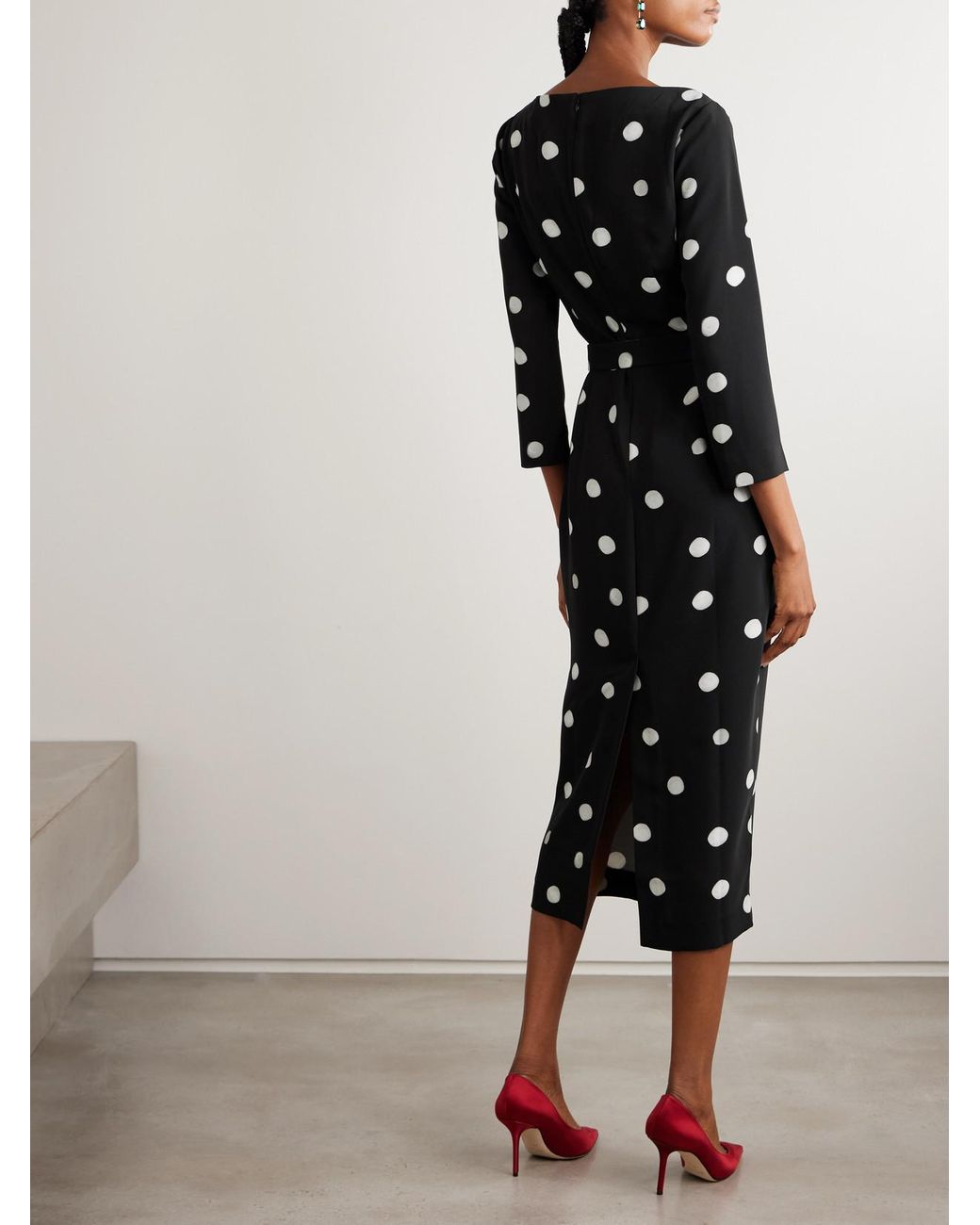 BERNADETTE Luce Polka-Dot Crepe De Chine Midi Dress in Black | Lyst