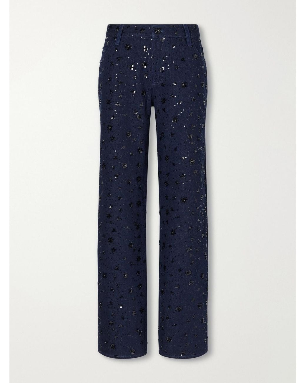 FRAME Blue The Embellished Saturday Low-Rise Straight-Leg Jeans
