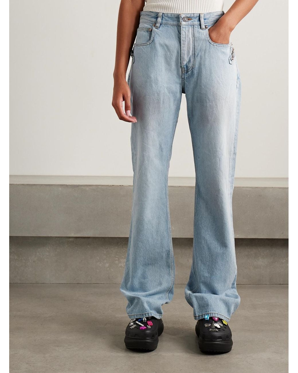 Balenciaga Blue City Studded High-Rise Straight-Leg Jeans