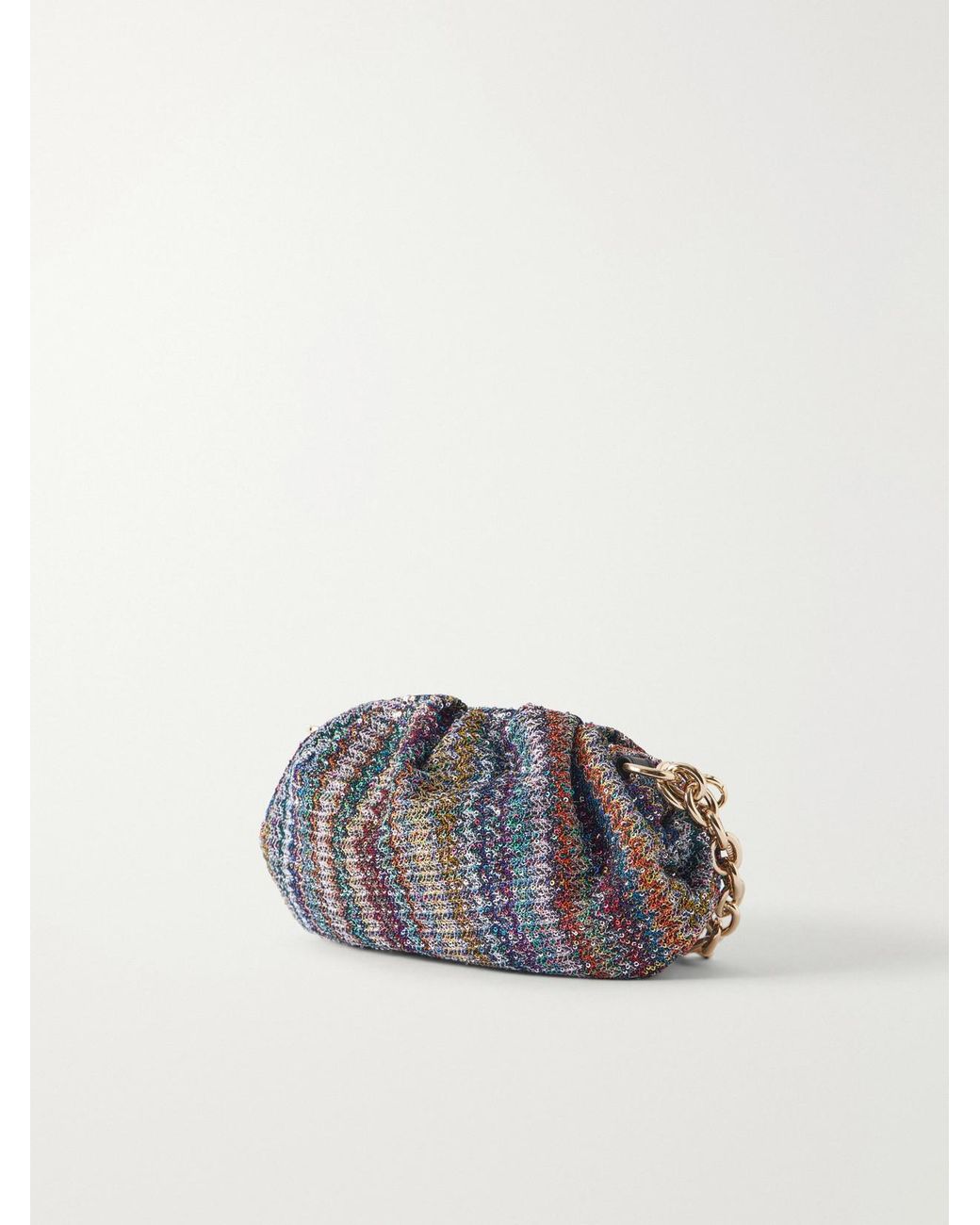 Missoni Blue Caperdoni Sequined Striped Crochet-Knit Shoulder Bag