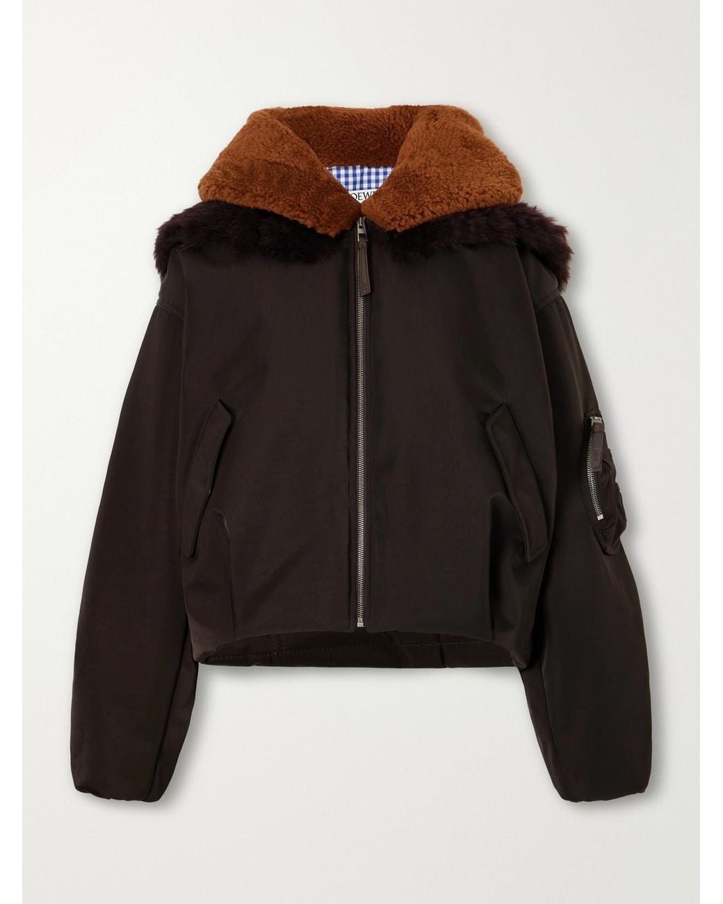 Loewe Black Gathered Shearling And Twill-Trimmed Shell Bomber Jacket