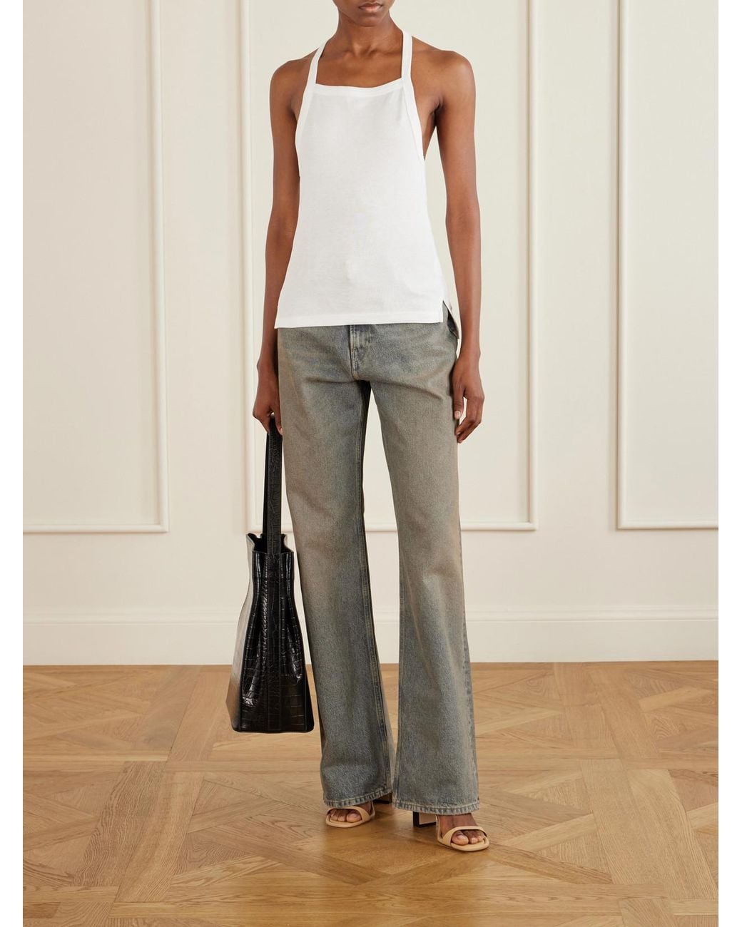 OSSOU White Clovis Cotton Jersey Halterneck Tank