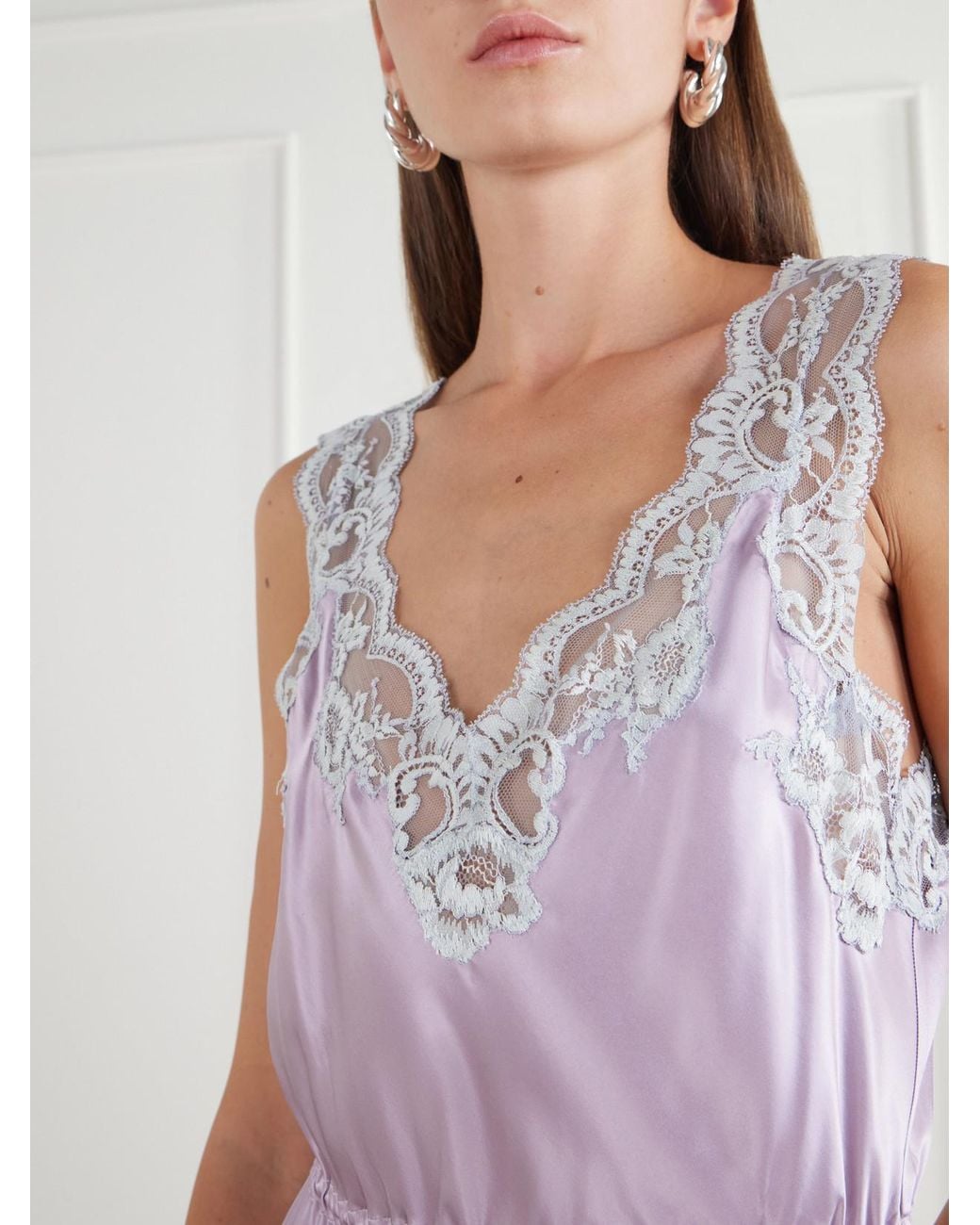Rabanne Pink Lace-Trimmed Satin Midi Dress