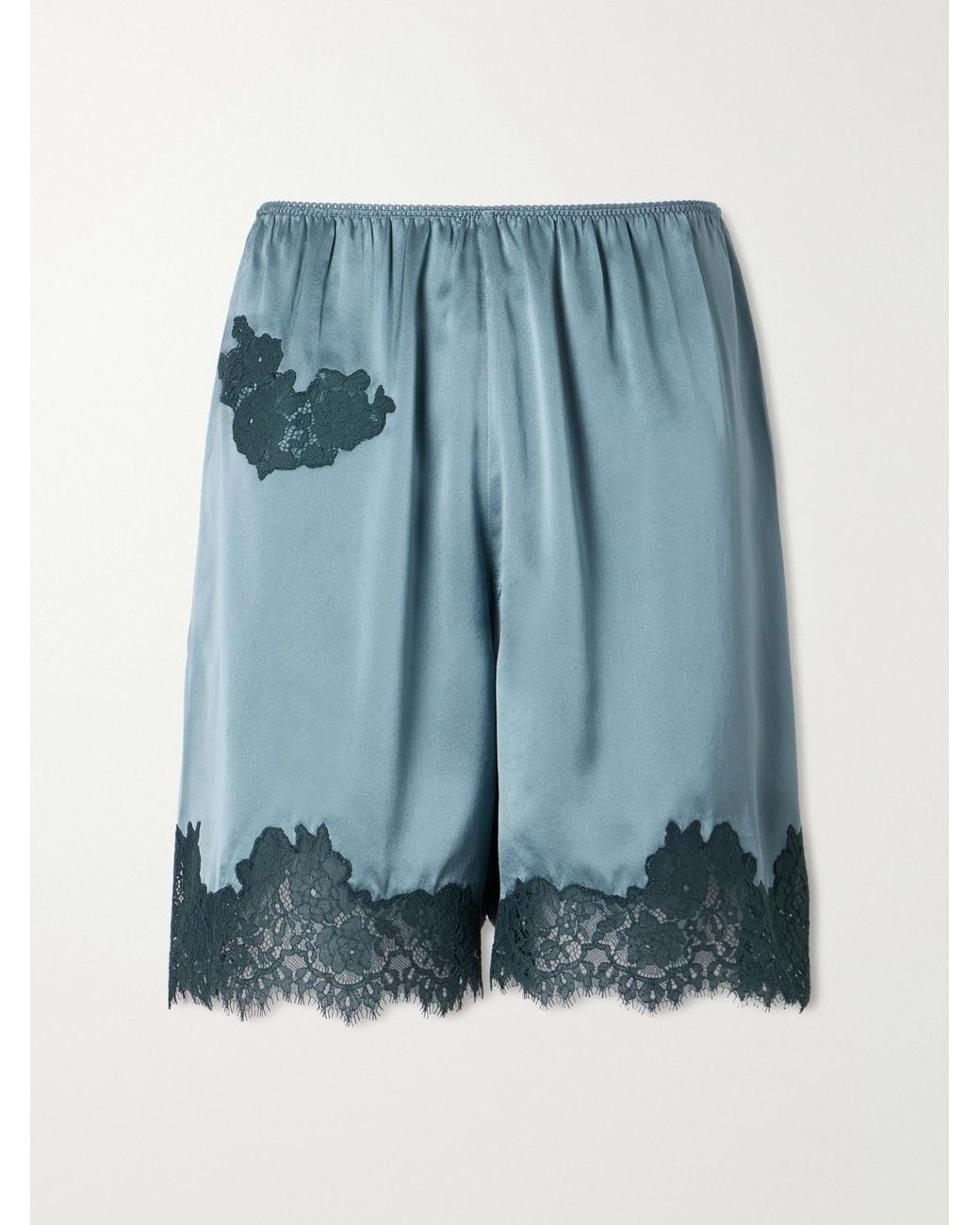 Doen Blue Irsa Lace-Trimmed Silk Shorts