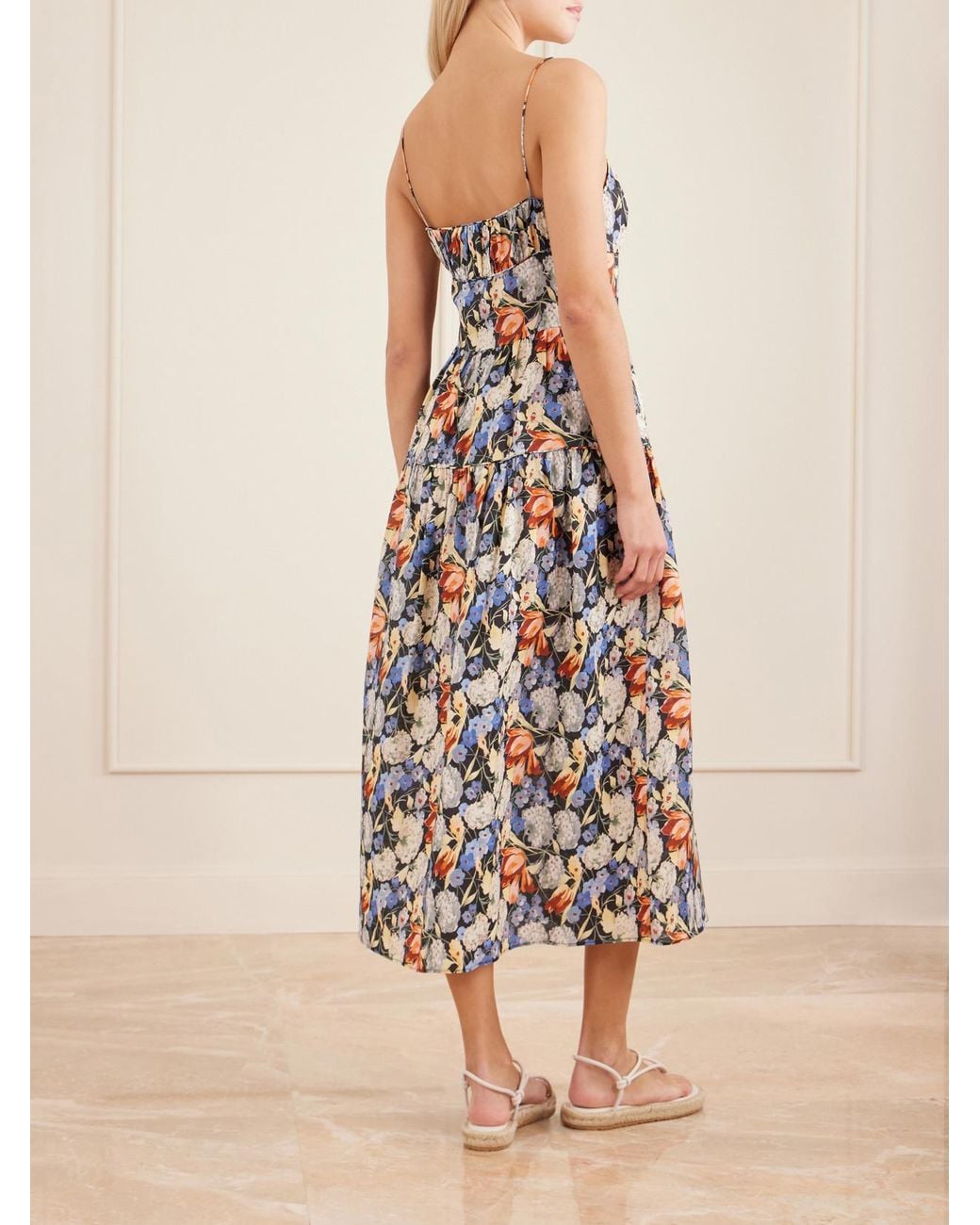 Doen White Benoit Tiered Gathered Floral-Print Ramie Midi Dress