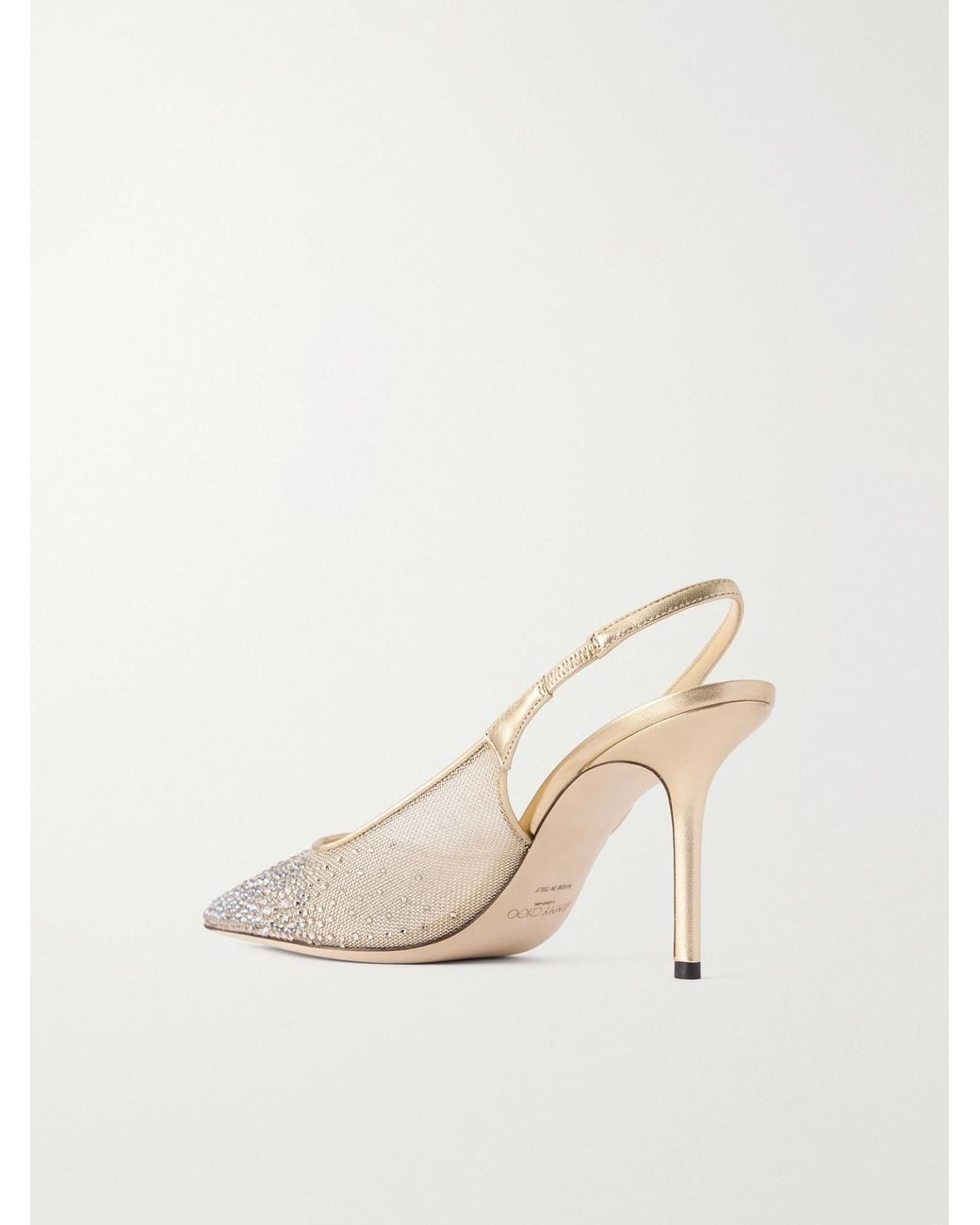 Jimmy Choo Natural Love 85 Crystal-Embellished Metallic Mesh Slingback Pumps
