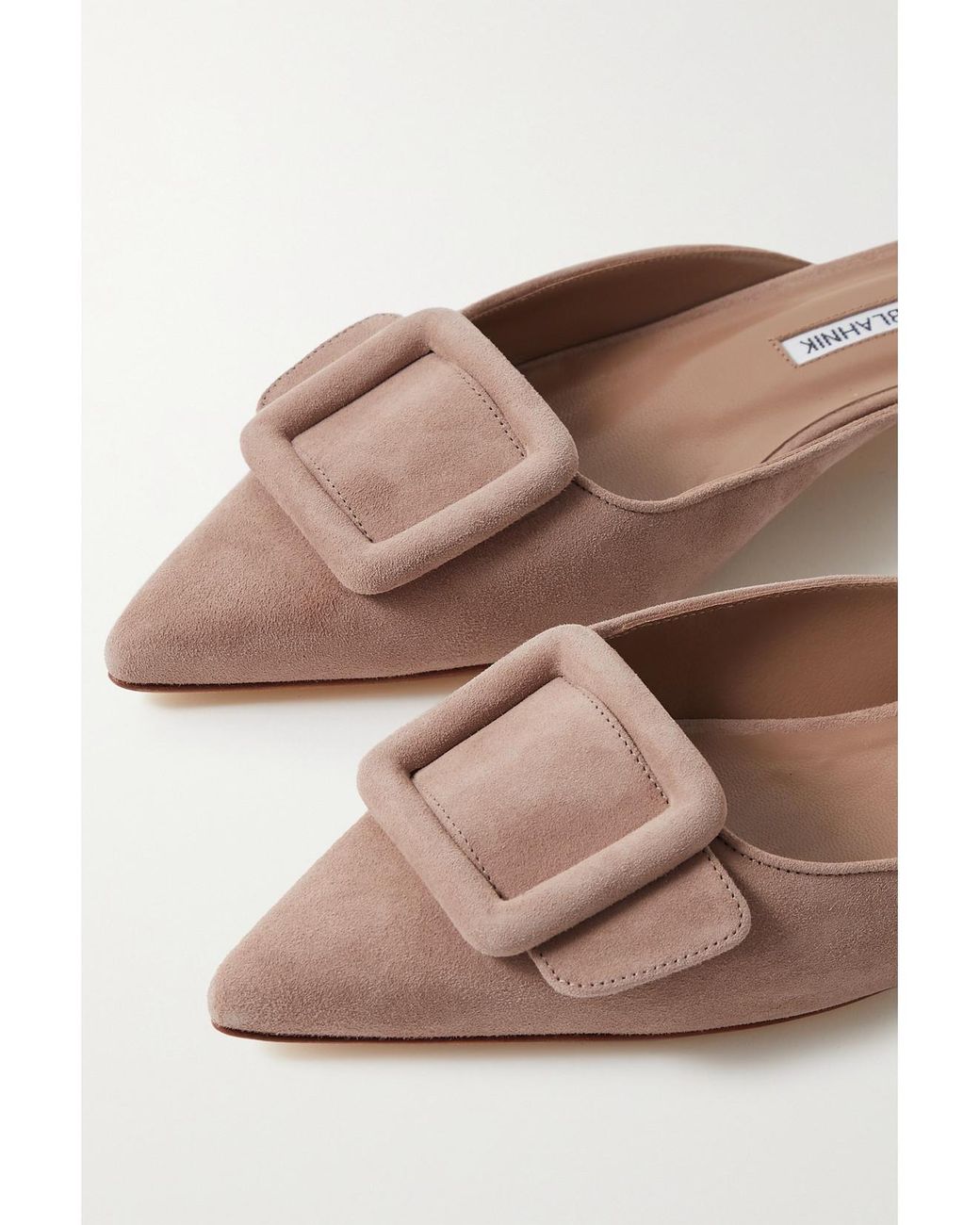 Manolo Blahnik Brown Maysale Buckled Suede Point-Toe Flats
