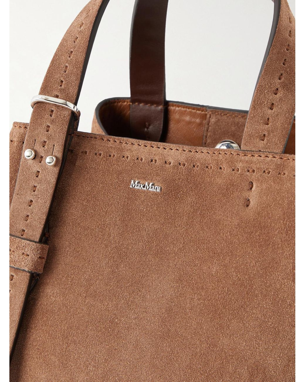 Max Mara Brown Archetipo Logo-Embellished Suede Tote
