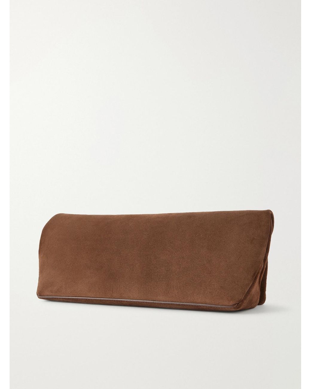 Amanu Brown Egypt Embellished Leather-Trimmed Suede Clutch