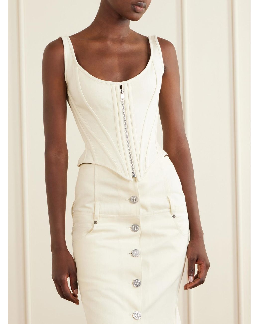 Wiederhoeft White Zip Denim Corset Top