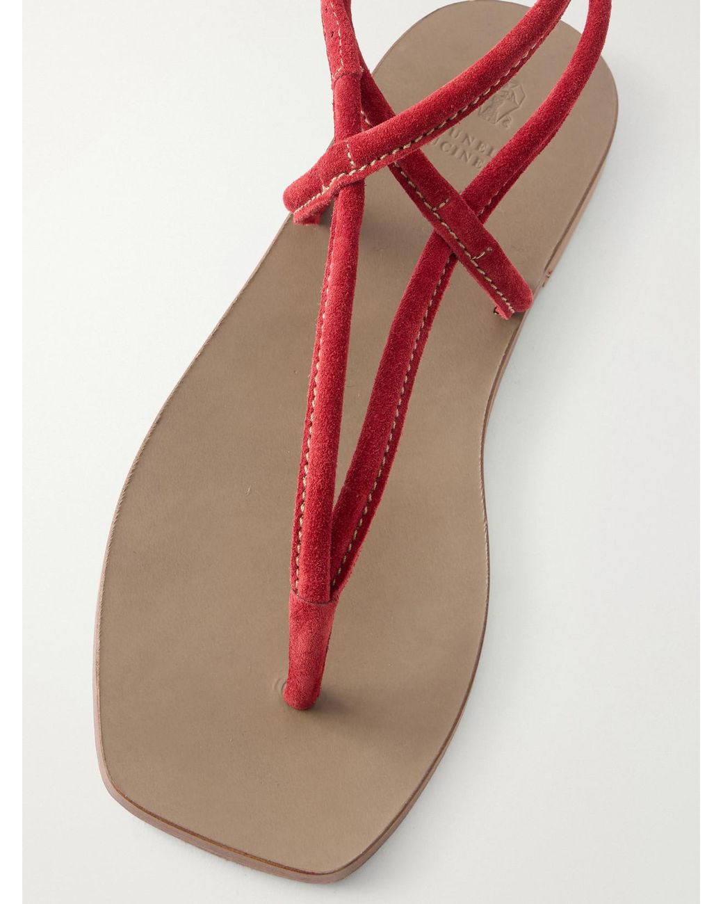 Brunello Cucinelli Red Suede Thong Sandals