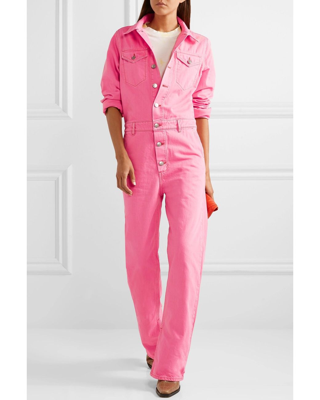 Ganni Denim Jumpsuit Pink | Lyst