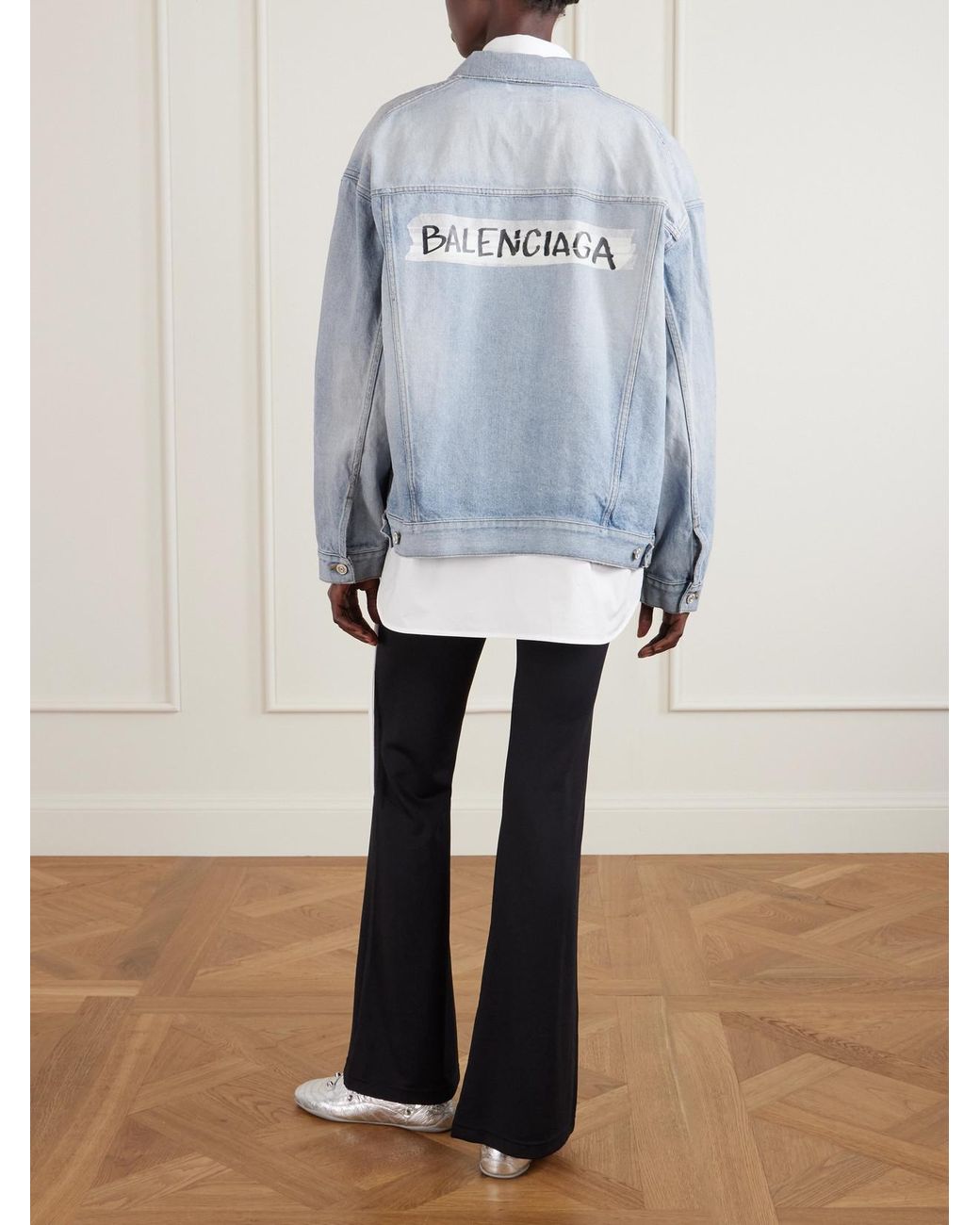 Balenciaga Blue Oversized Distressed Printed Denim Jacket