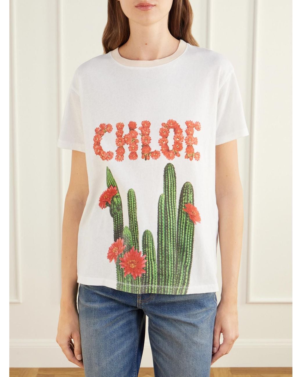Chloé White Cactus Logo-Printed Cotton-Jersey T-Shirt