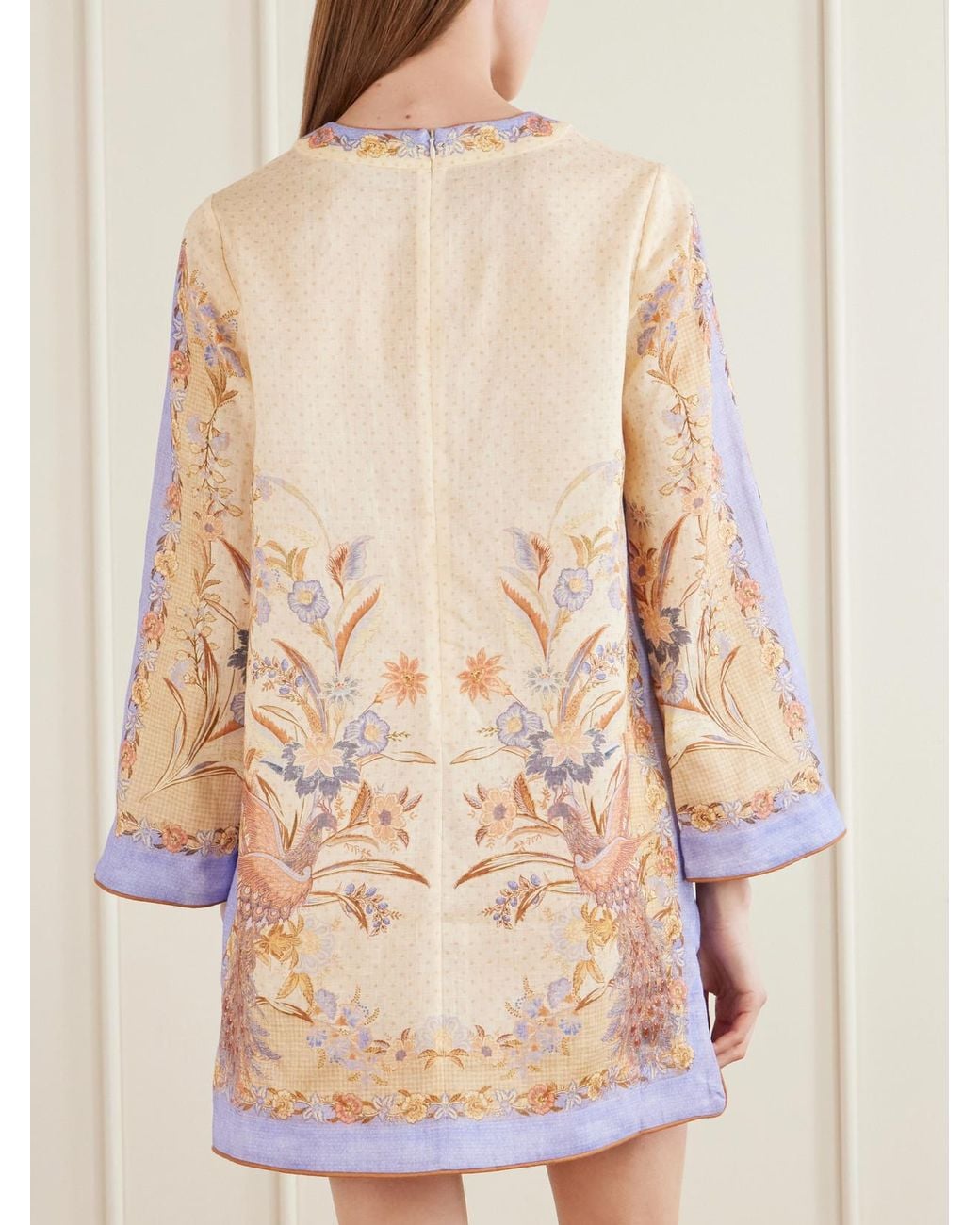 Zimmermann Natural Indra Printed Linen Mini Dress