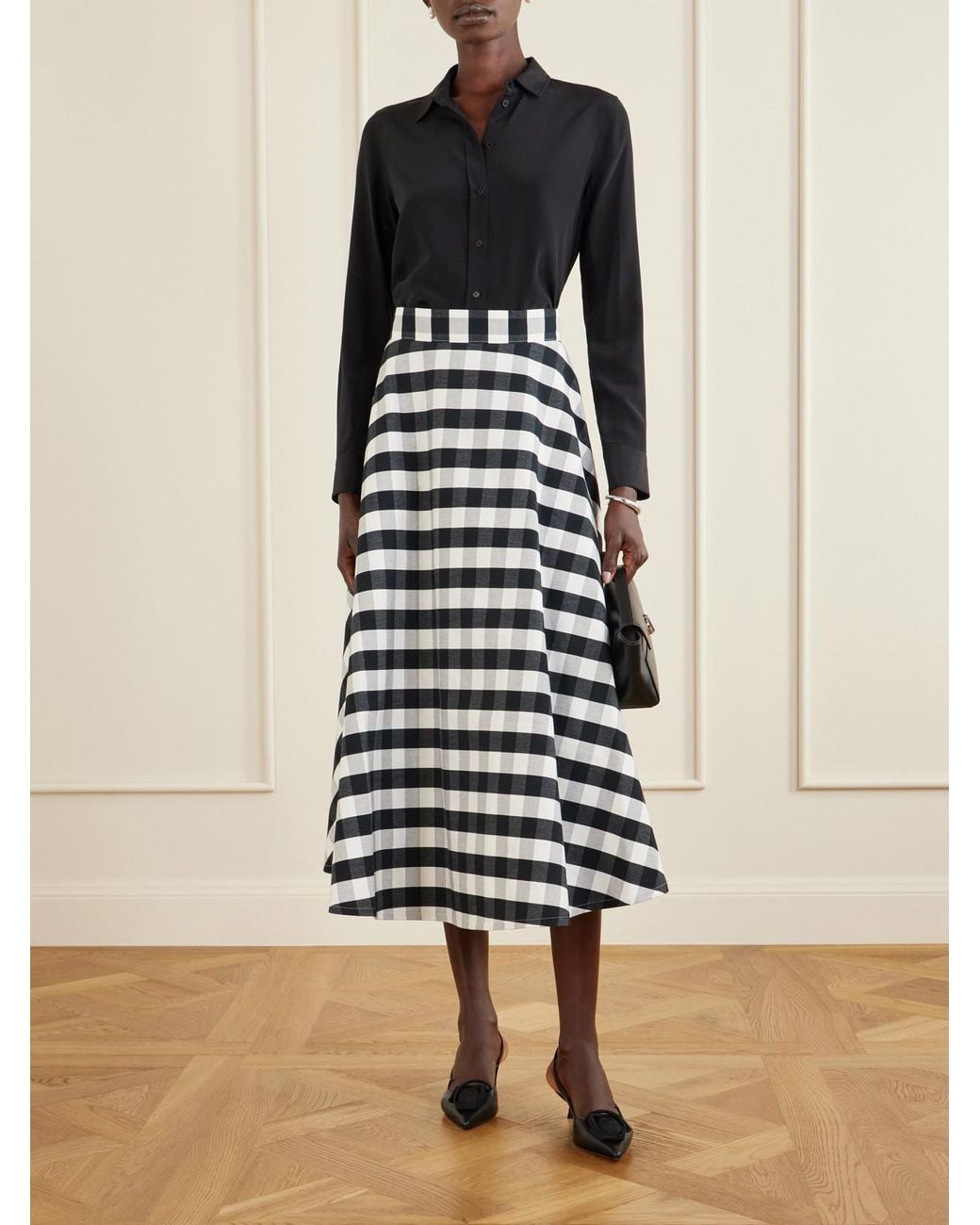 Marta Ferri White Vichy Cotton-Blend Maxi Skirt