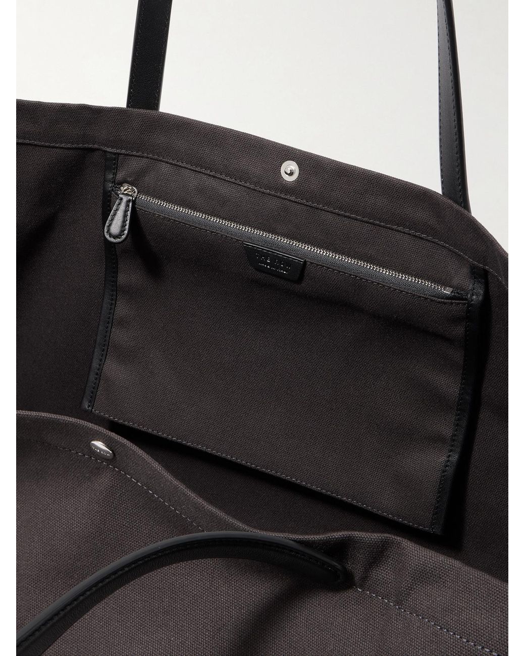 \"THE ROW\" キャンバストートバッグ アイダホ XL The Row Idaho Xl Leather-Trimmed Cotton-Canvas Tote in Black