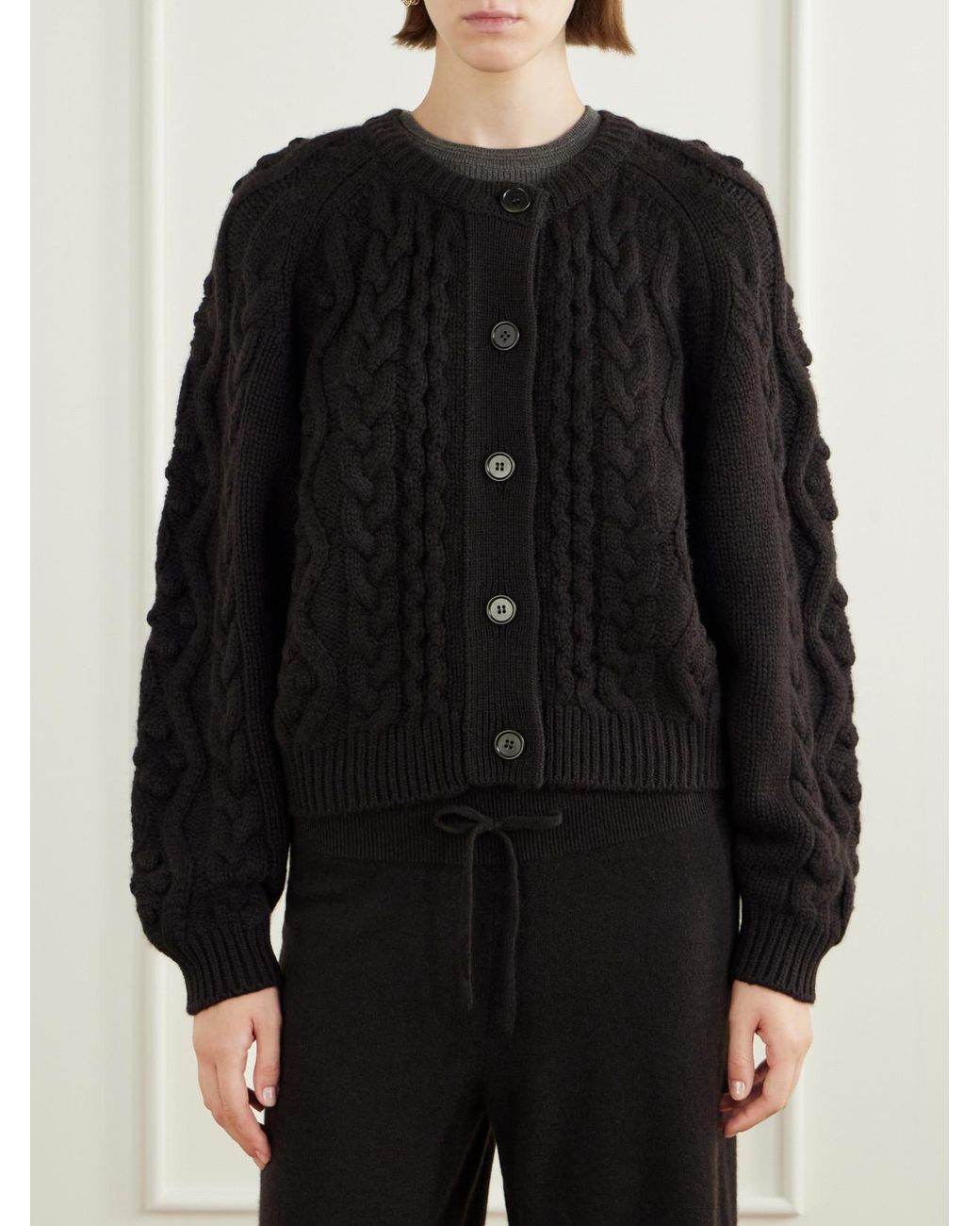 Lisa Yang Black Winroe Cable-Knit Cashmere Cardigan