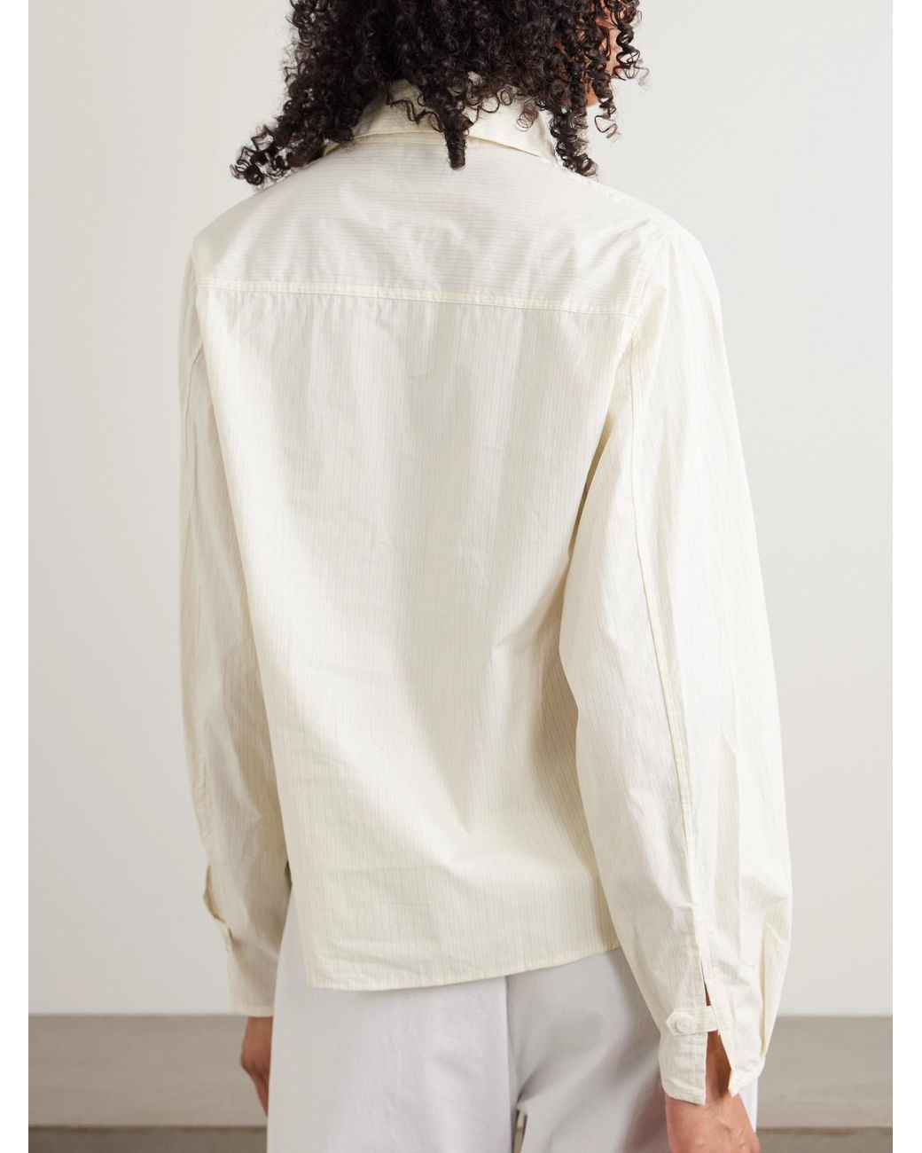 Deiji Studios Natural Cami Paneled Pintucked Striped Organic Cotton-Poplin Shirt