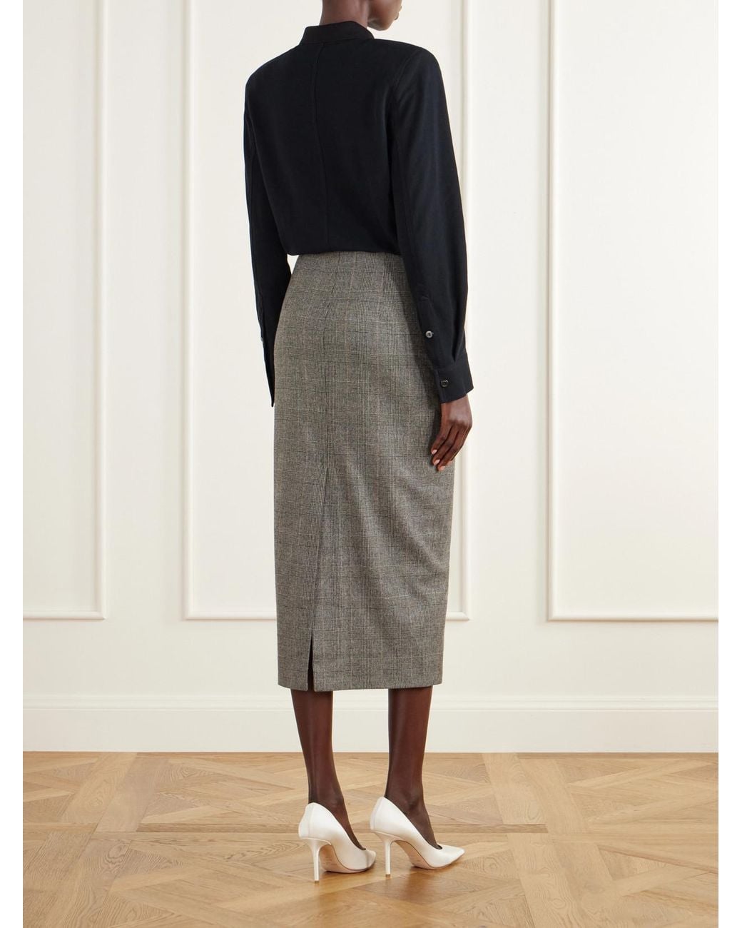 Willy Chavarria Black Polo Checked Wool-Blend Piqué Midi Dress