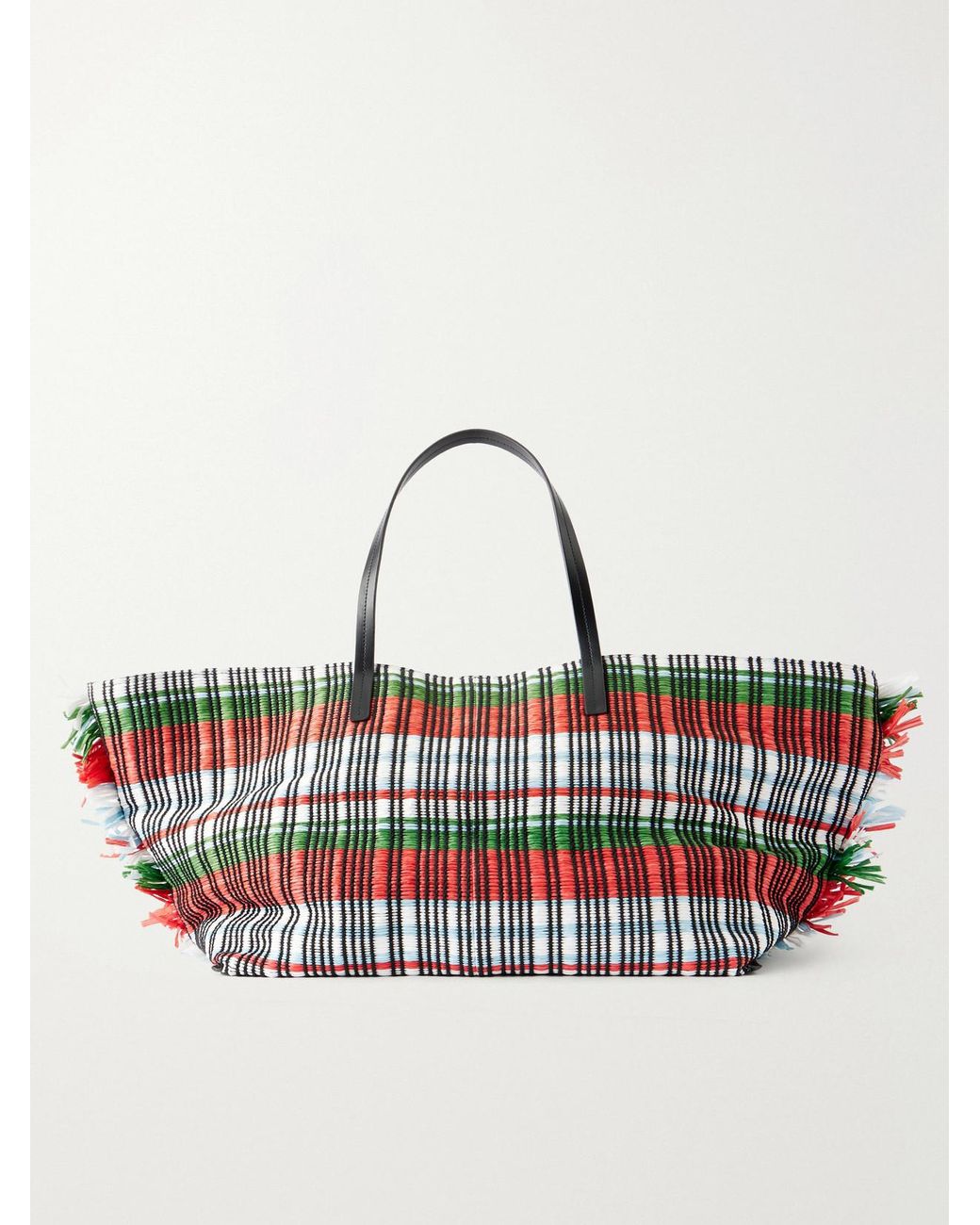 Staud Red Da Adolfo Christos Raffia Checked Fringed Tote