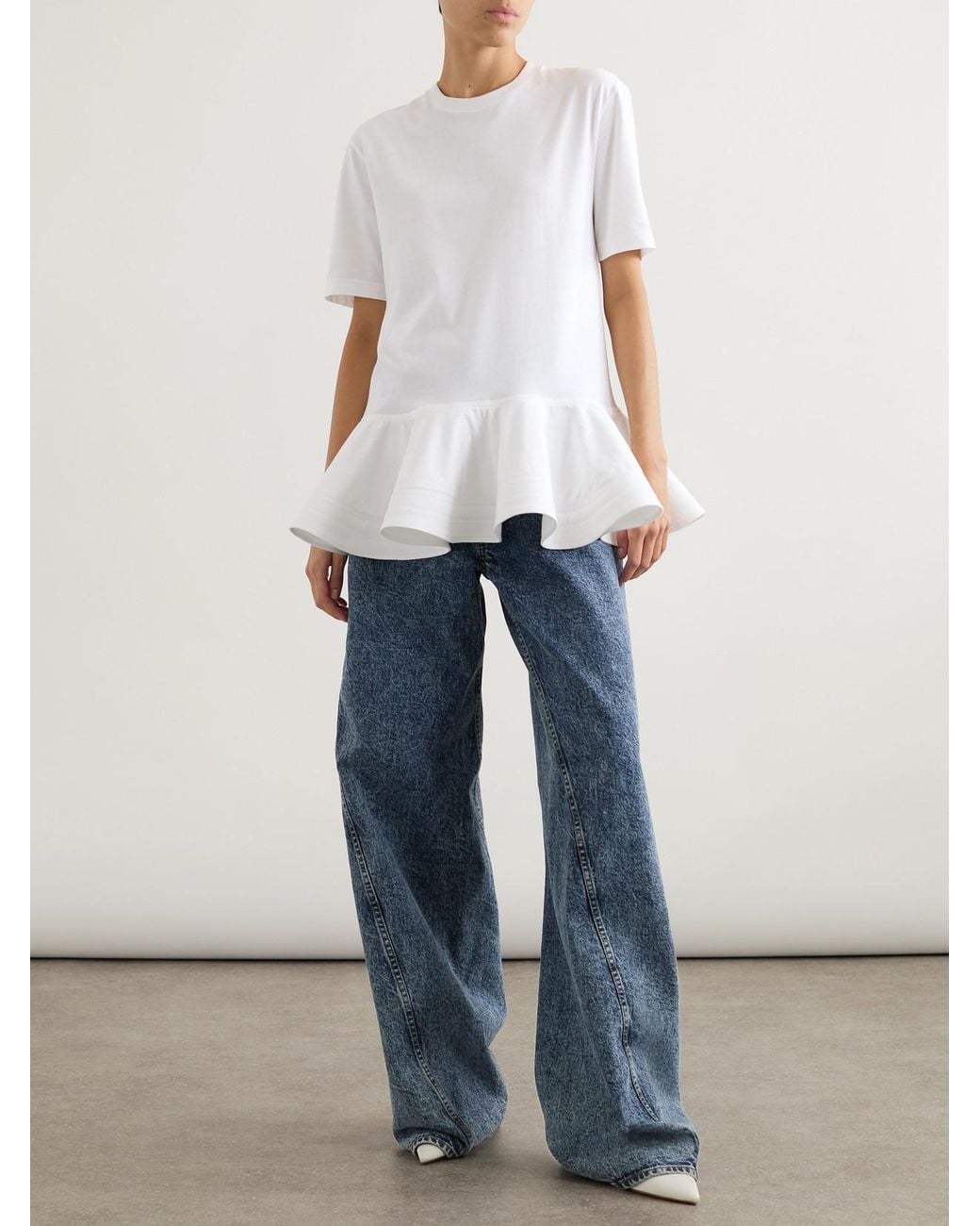 Alaïa White Oversized Poplin-Trimmed Cotton-Jersey Peplum T-Shirt