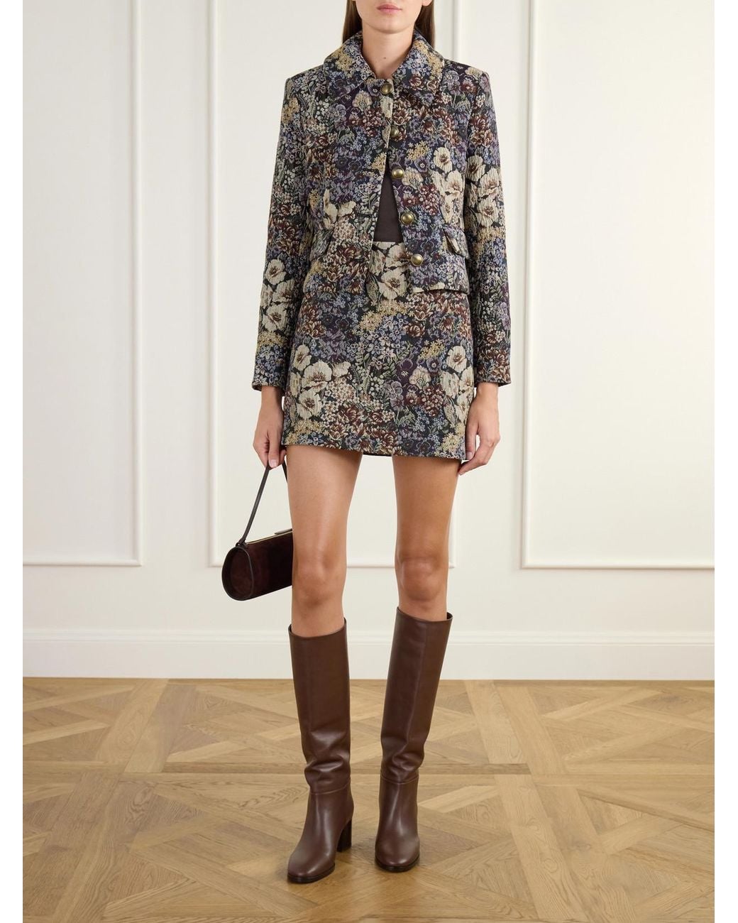 Veronica Beard Multicolor Ohemia Floral-Brocade Mini Skirt