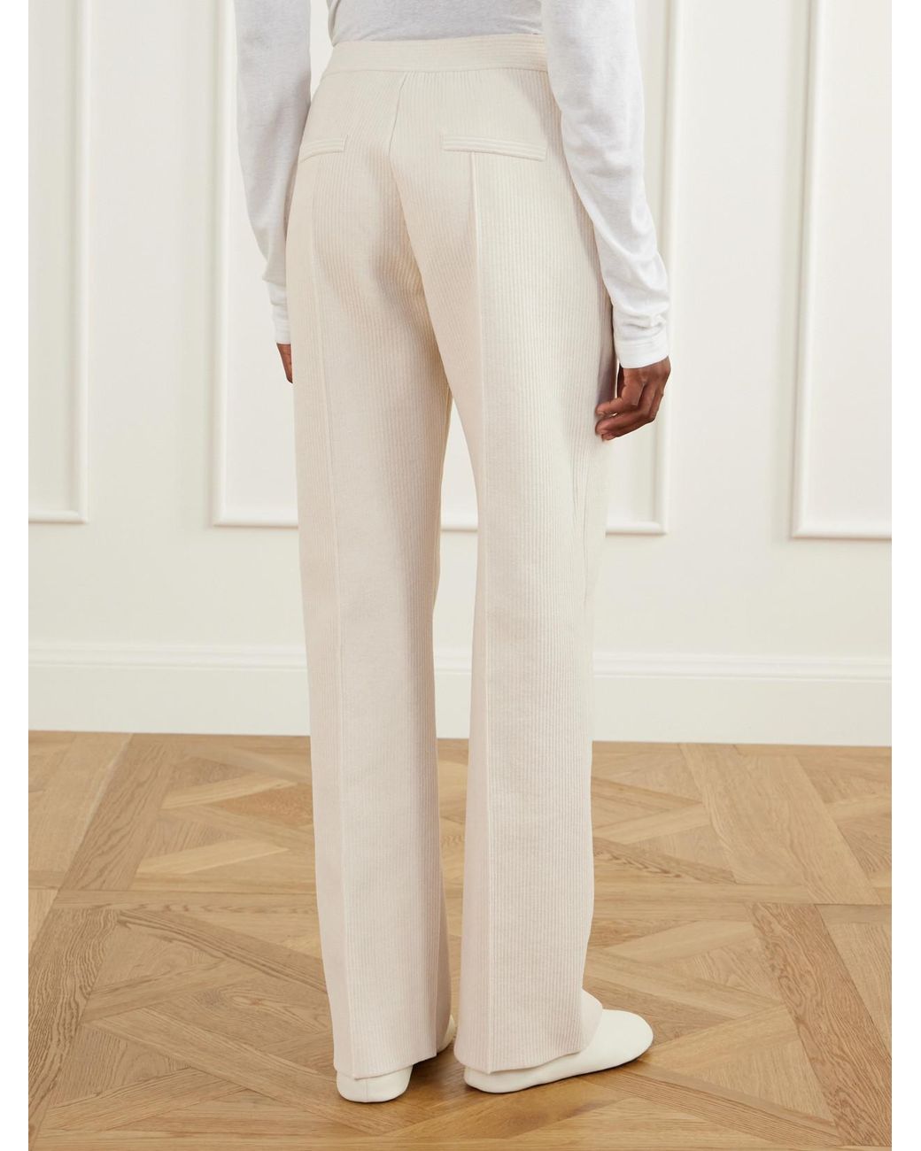 High Sport White Evie Cotton-Blend Corduroy Wide-Leg Pants