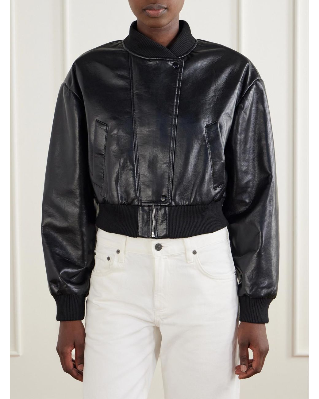 Citizens of Humanity Black Camille Cropped Recycled-Leather Jacket