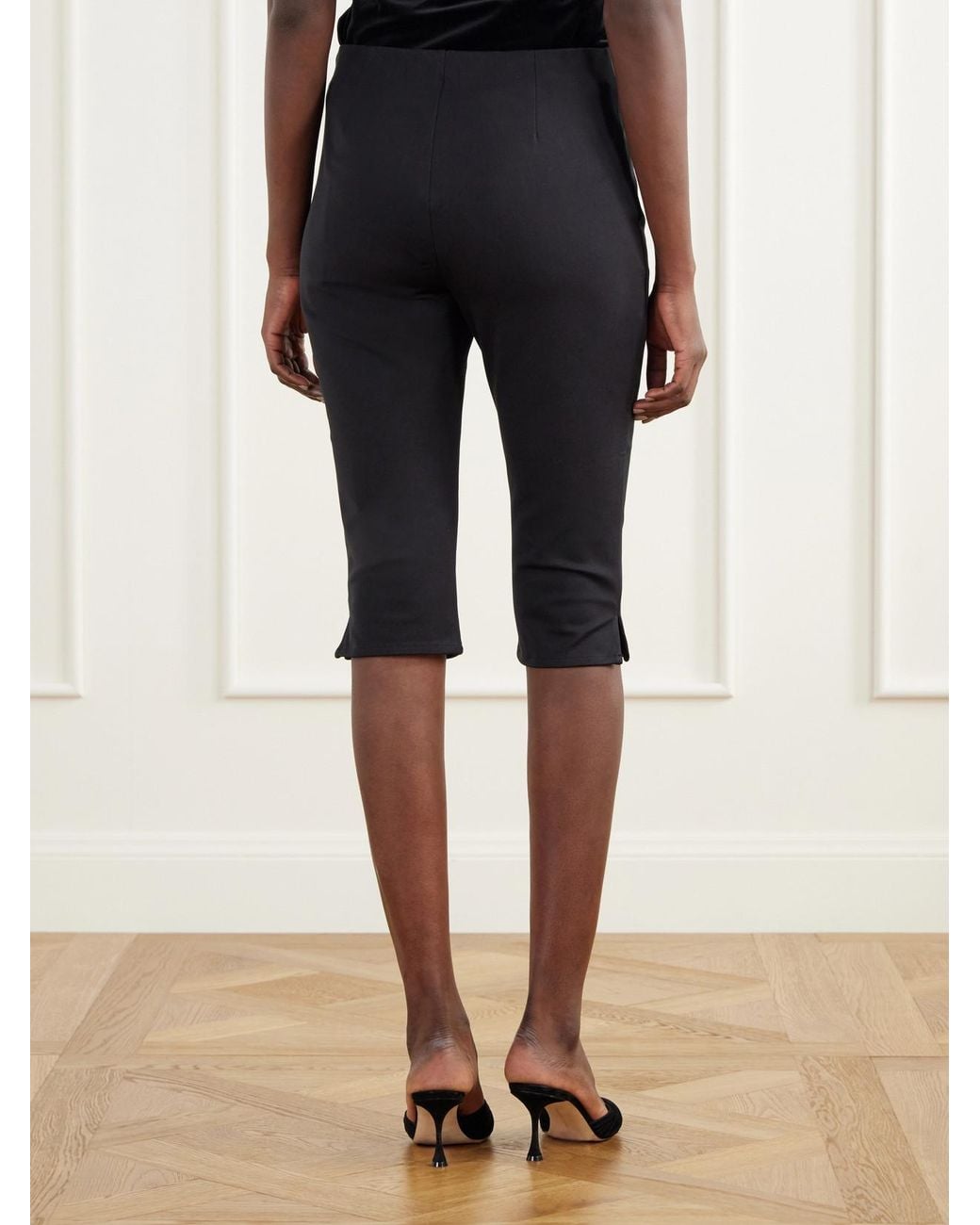 Posse Blue Mina Stretch Cotton-Velvet Slim-Leg Capri Pants