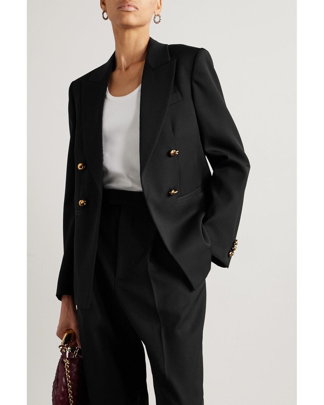 Bottega Veneta Black Embellished Double-Breasted Wool-Twill Blazer