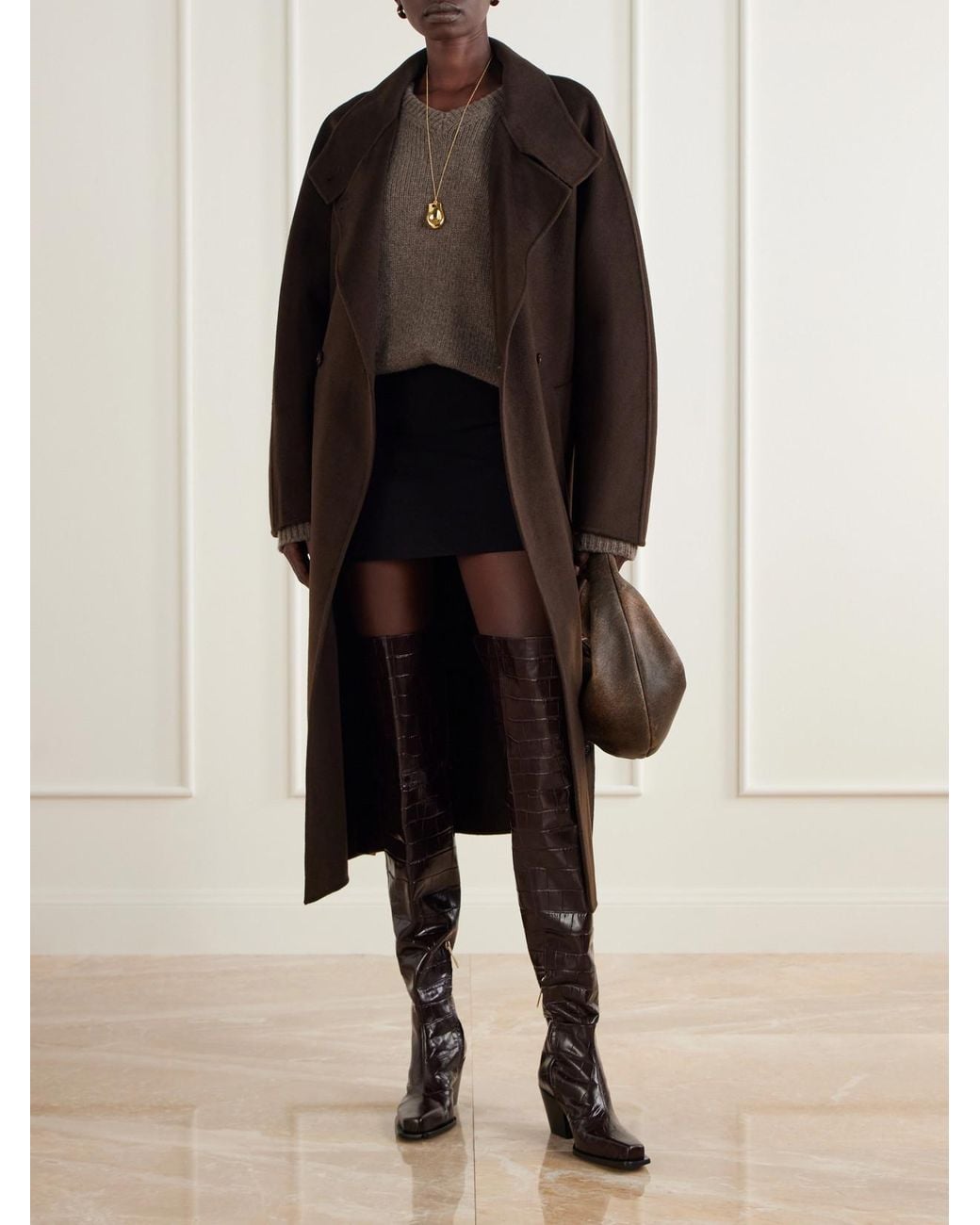 Sportmax Black Zuppa 70 Croc-Effect Leather Over-The-Knee Boots